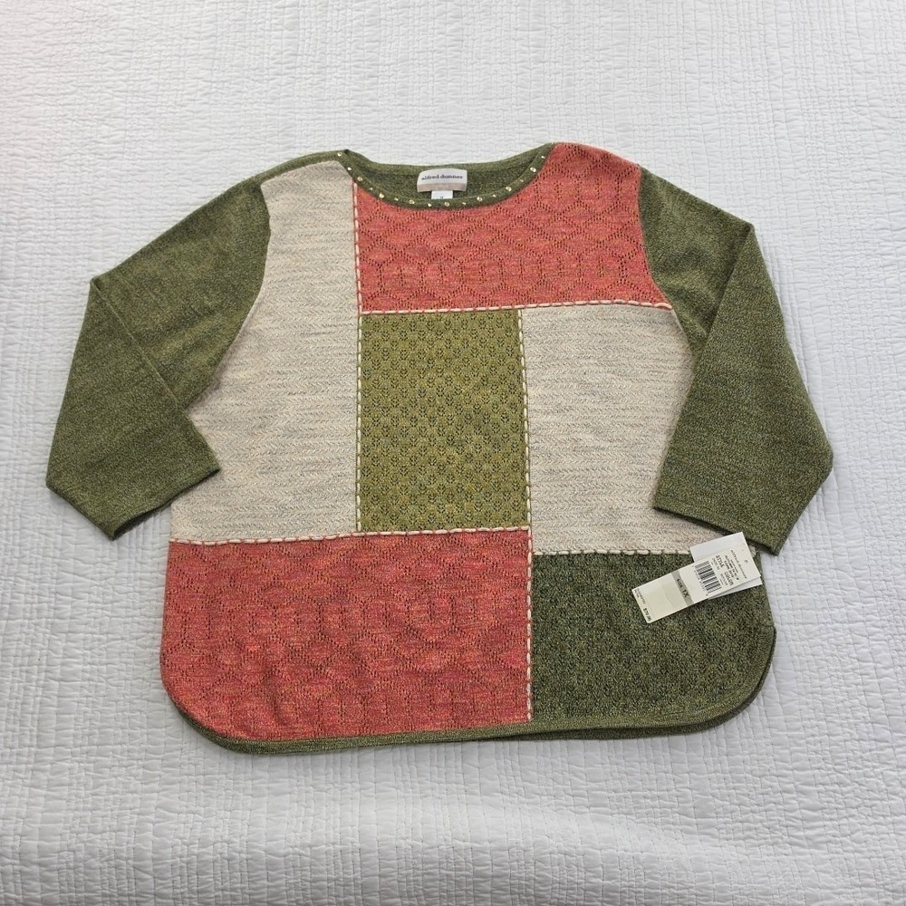 Alfred Dunner Colorblock Sweater Womens 1X Embellished Jewel Neck Career NEW NWT